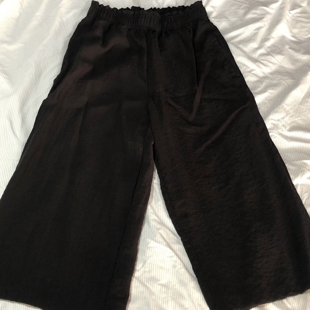 Wide Leg Black Linen Pants